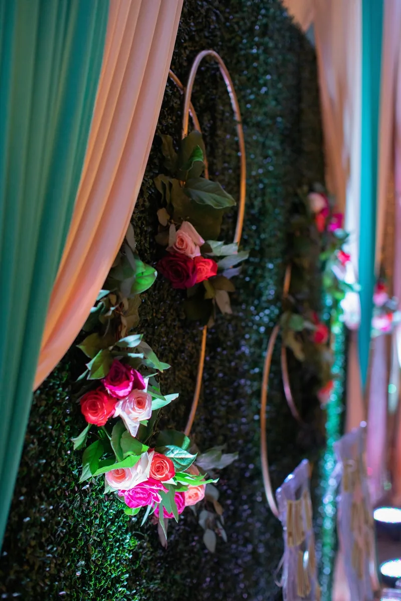 Teal and mint green reception decor for Indian wedding, Illinois